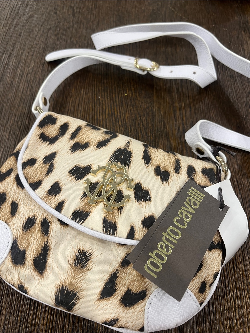 Roberto Cavalli kids Leopard Print fabric & leather Crossbody Bag NWT